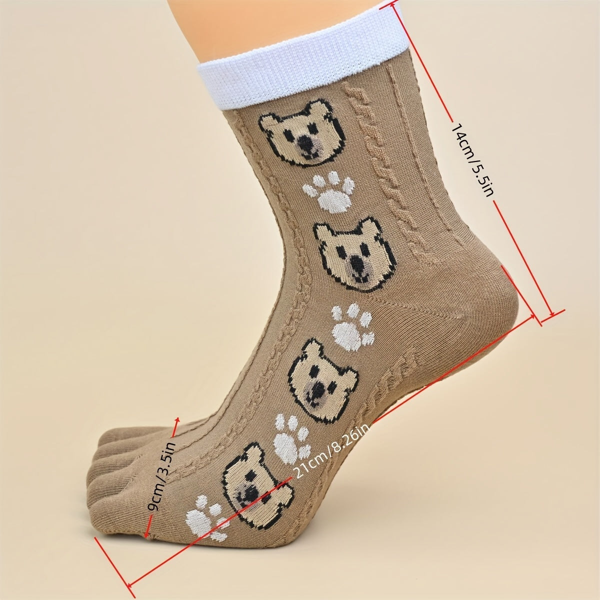 10 Pairs Cute Bear Print Socks for Women