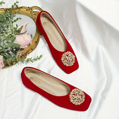 Women's Ballet Flats with Faux Pearl Metal Decor