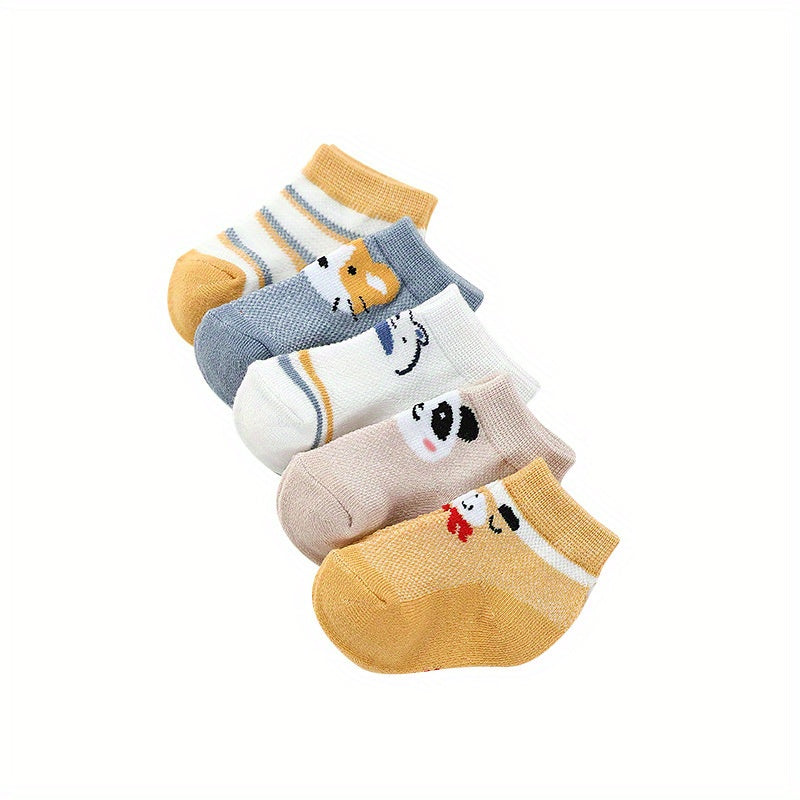 5Pairs Baby Boys Cartoon Animals Mesh Breathable Ankle Socks Summer