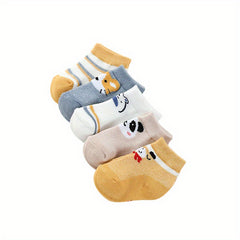 5Pairs Baby Boys Cartoon Animals Mesh Breathable Ankle Socks Summer