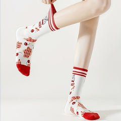 5 Pairs Funny Cartoon Print Crew Socks for Women