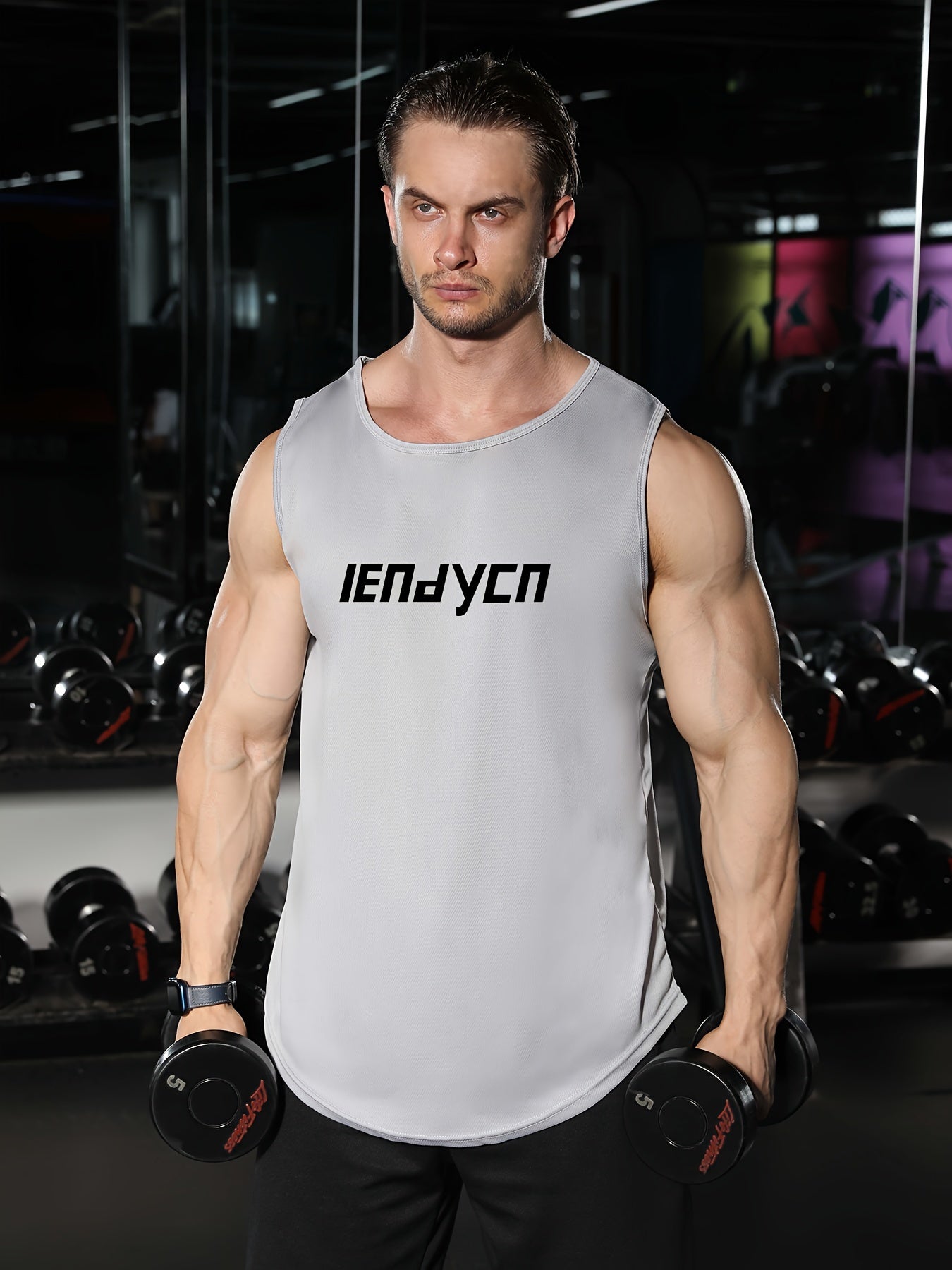 Men's Letter Pattern Sports Tanktop Quick Drying Breathable Shirt