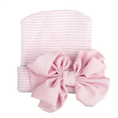 Newborn Baby Knitted Hat with Pink Bow for Baby Shower