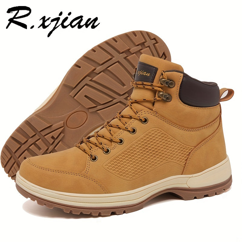XJIAN Men's High Top Hiking Boots Durable Non Slip PU Leather Boot