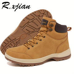XJIAN Men's High Top Hiking Boots Durable Non Slip PU Leather Boot