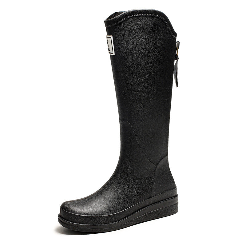 Women's Platform Knee High Rain Boots Non-slip Slip On Waterproof Working Shoes