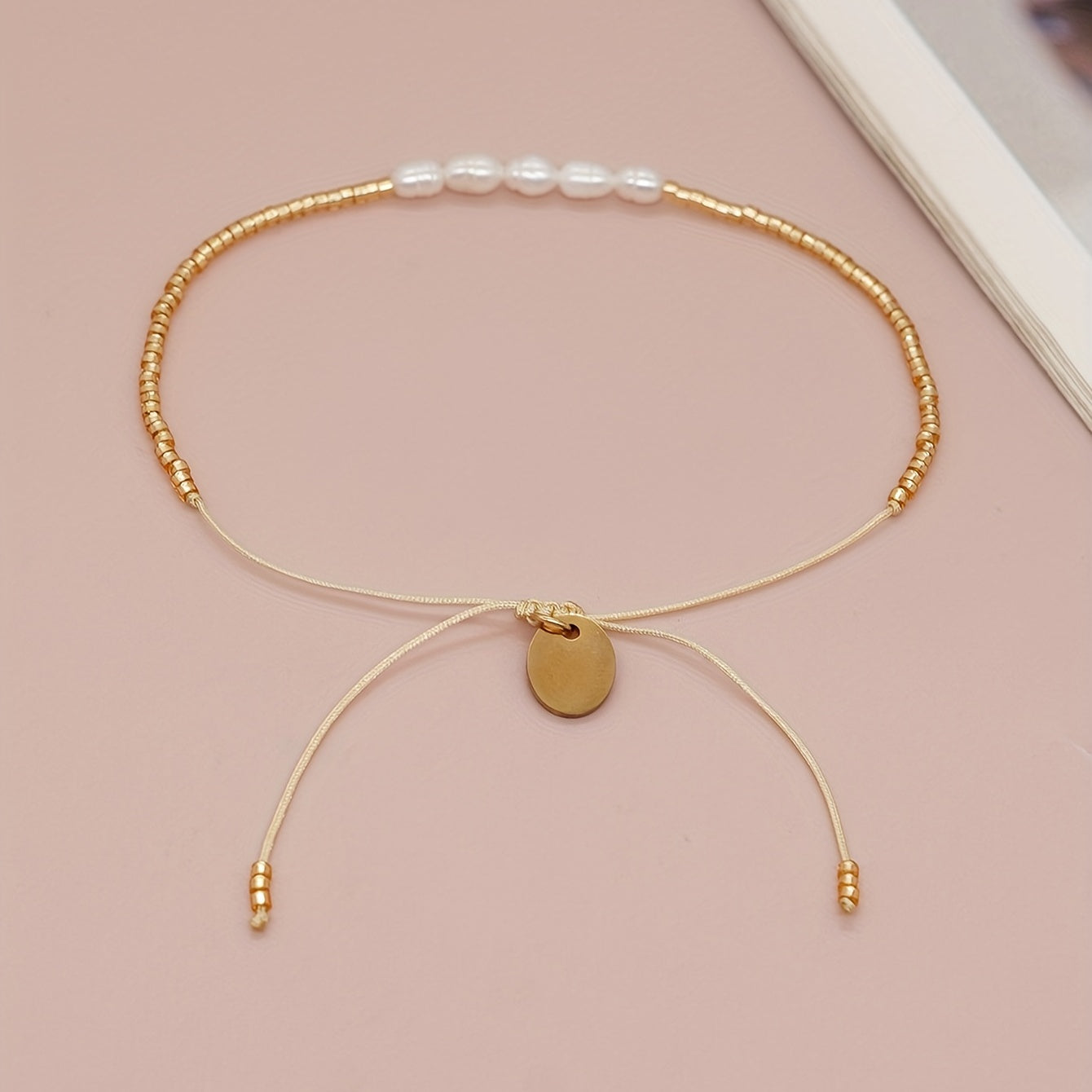 Golden Freshwater Pearl Beaded Bracelet for Girls Kids
