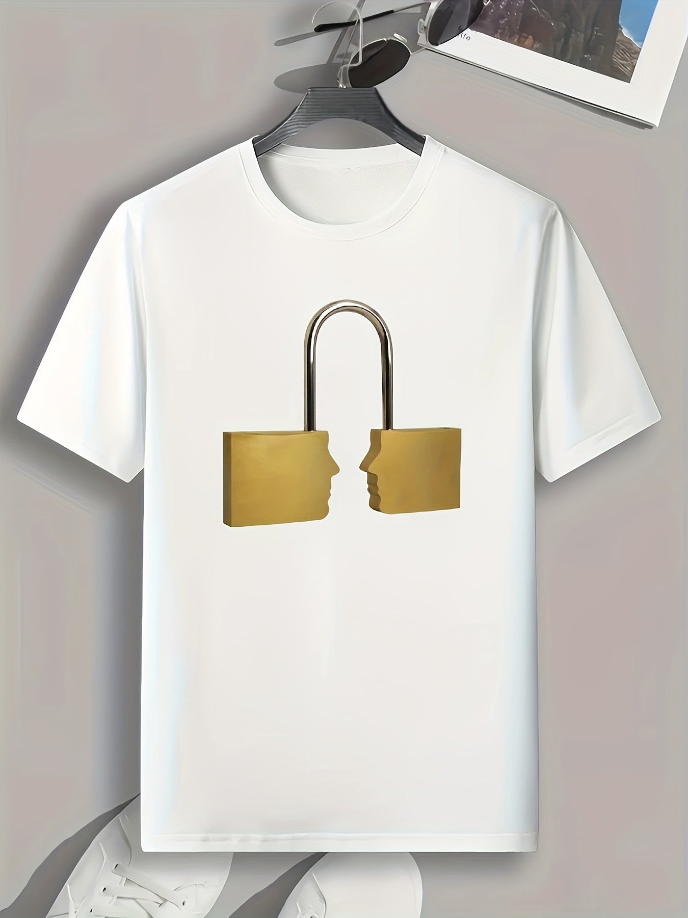 Lock Pattern Print Men's Sports T-shirt
