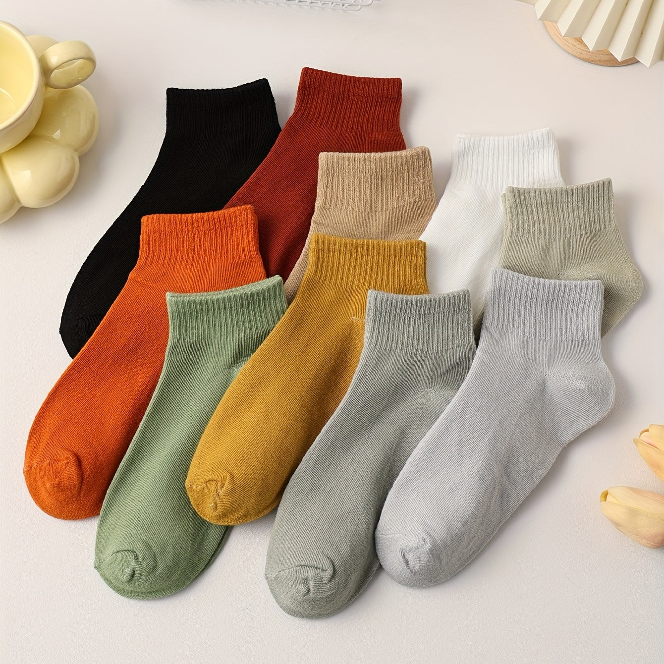 10 Pairs Solid Crew Sports Socks Women's Stockings & Hosiery