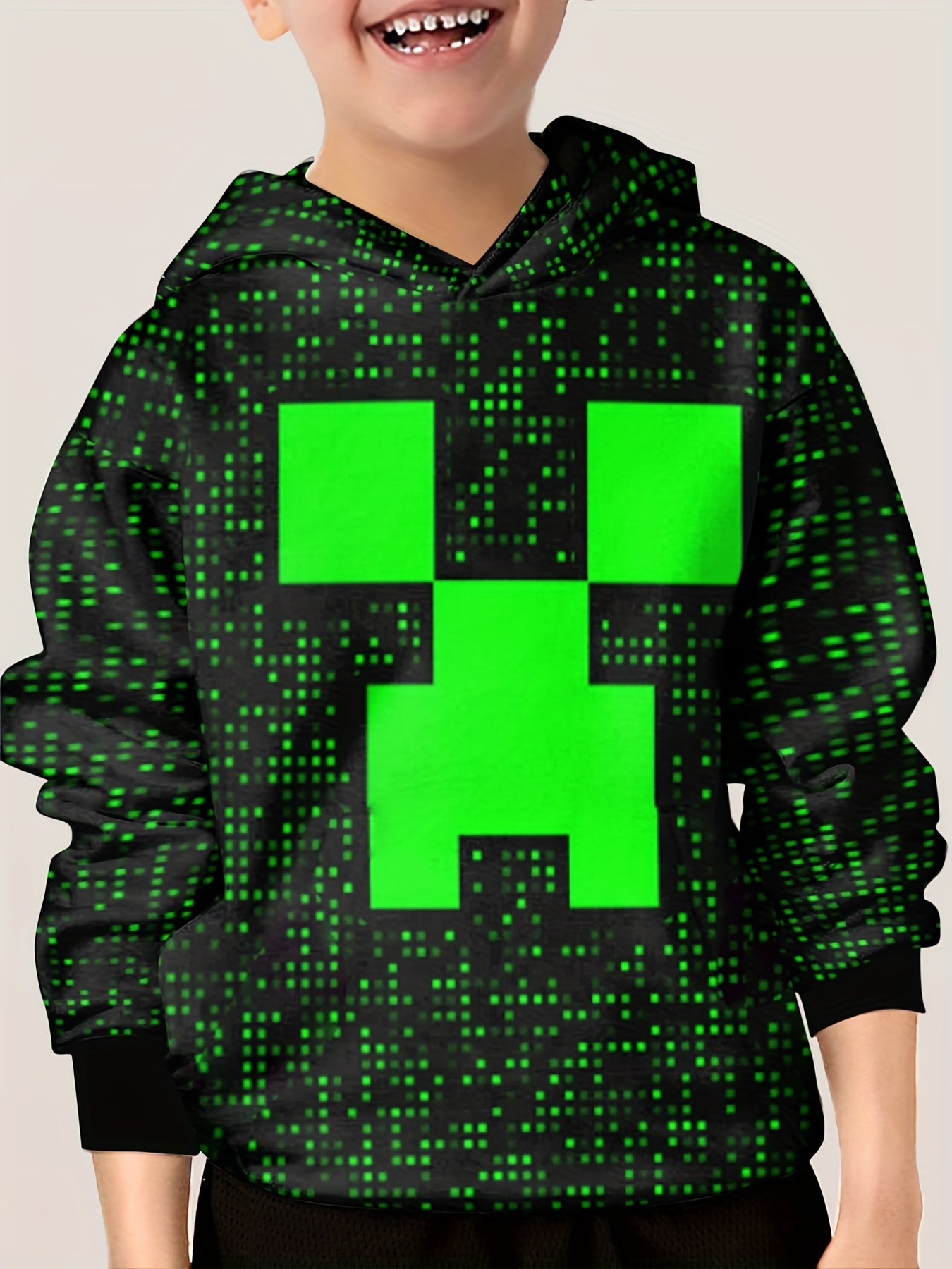 Pixel Square Print Boy's Hoodie Long Sleeve Hooded Sweatshirt