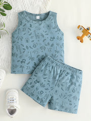 2pcs Baby Boys Animal Print Tank Top & Shorts Set for Summer