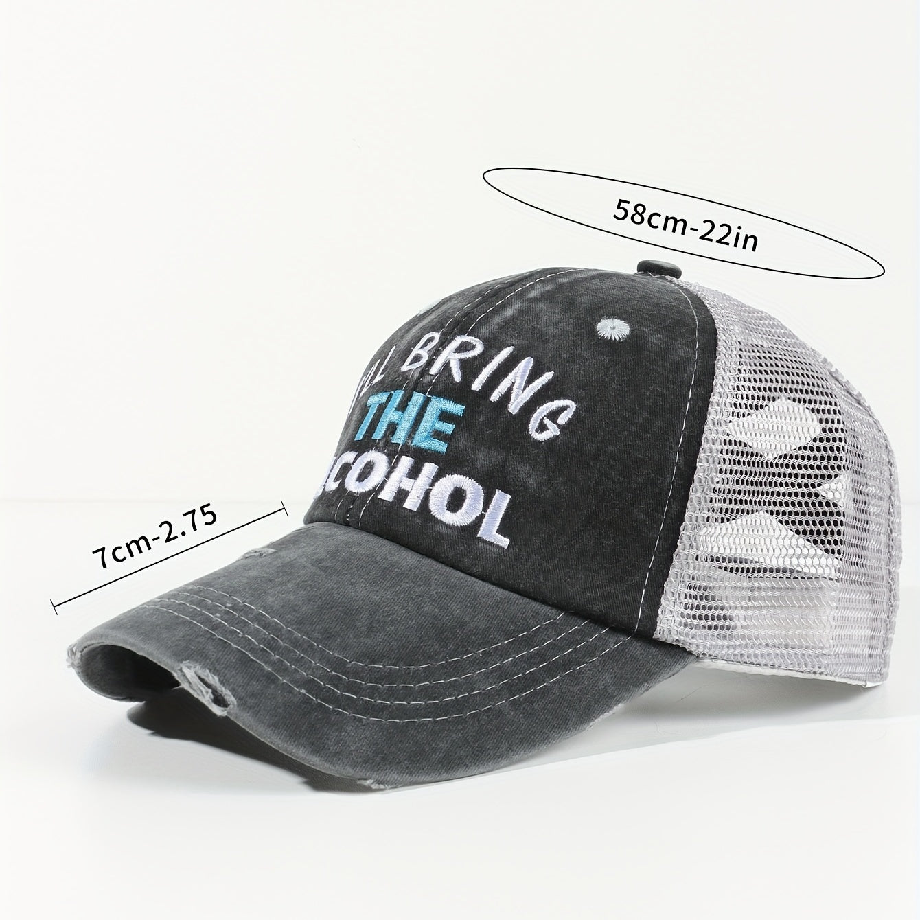 Alcohol Trucker Hat Distressed Baseball Cap for Women