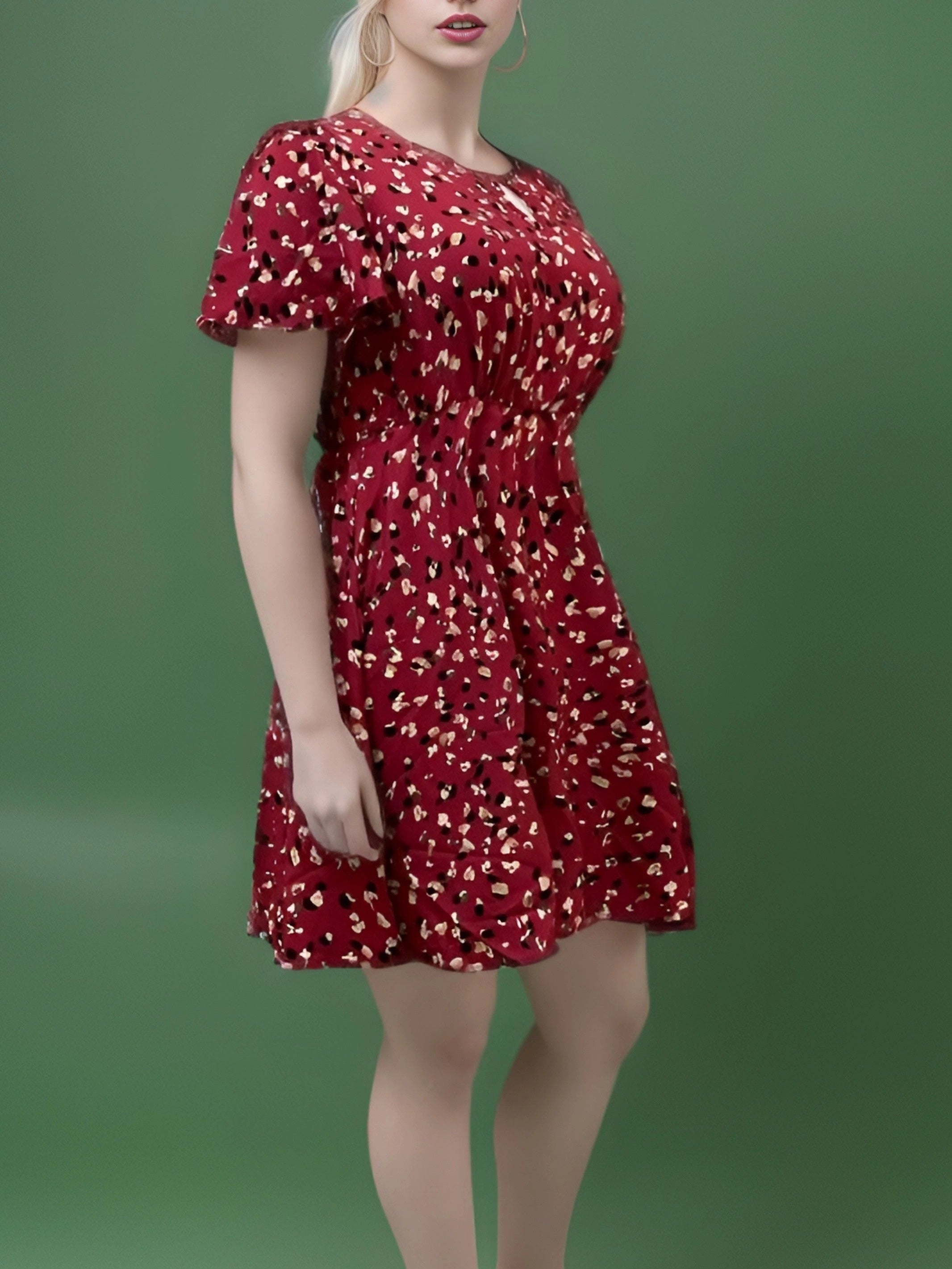 Dress Women's Plus Floral Print Bell Sleeve Cut Out Round Neck Dress
