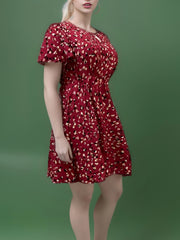 Dress Women's Plus Floral Print Bell Sleeve Cut Out Round Neck Dress