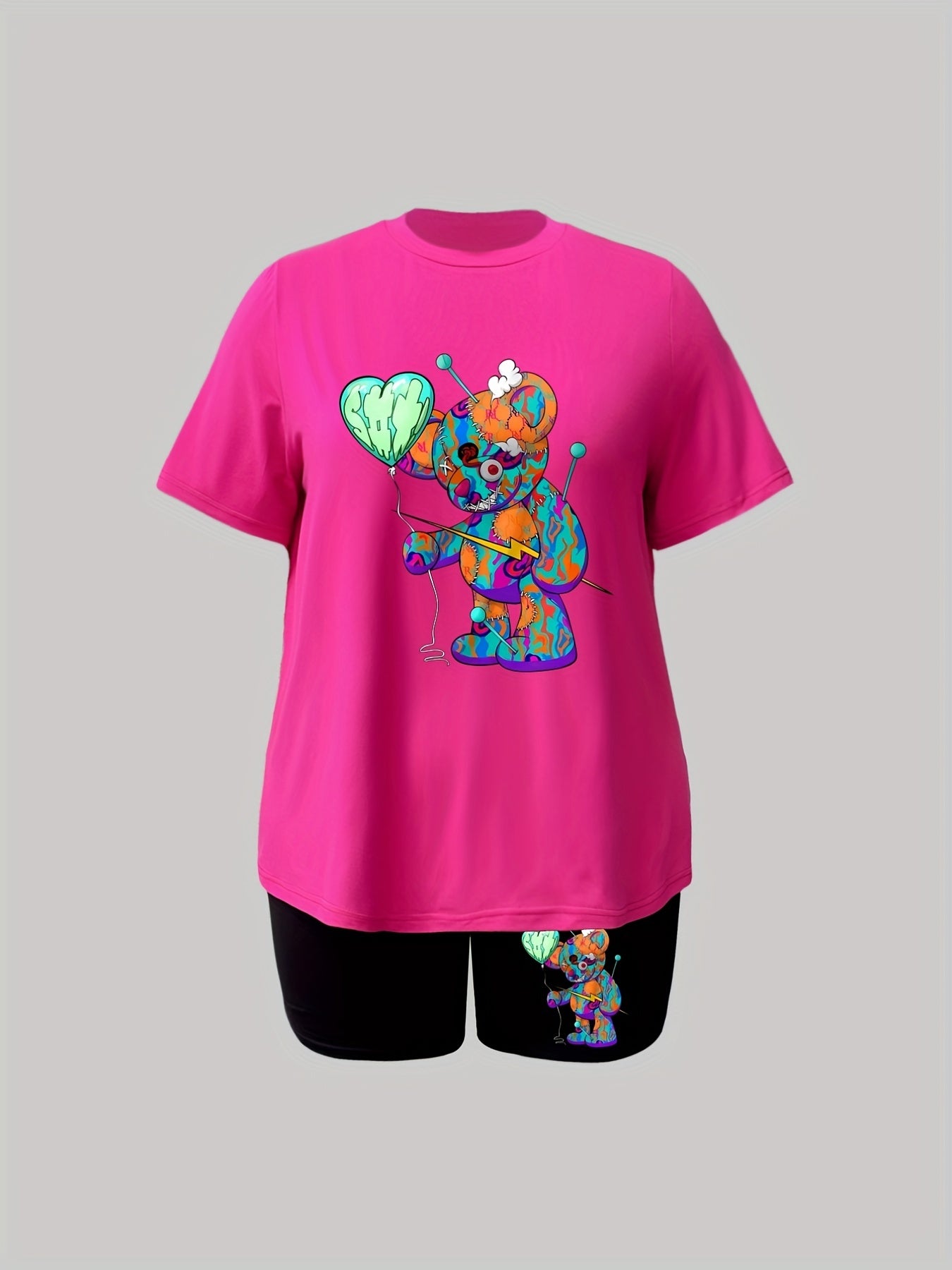 Women's Plus Bear Print Top & Shorts 2 Piece Set