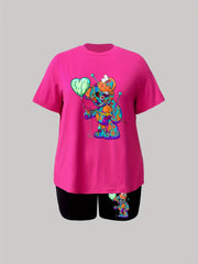 Women's Plus Bear Print Top & Shorts 2 Piece Set