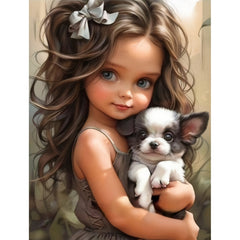Girl and Dog Diamond Painting - Home Decor Mosaic Embroidery Kit