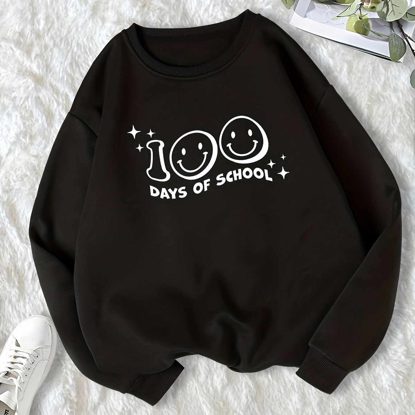 Smiling Face & Letter Print Crew Neck Sweatshirt