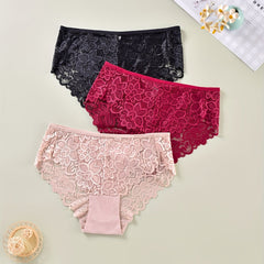 3-Pack Women's Plus Floral Lace High Waist Briefs Set