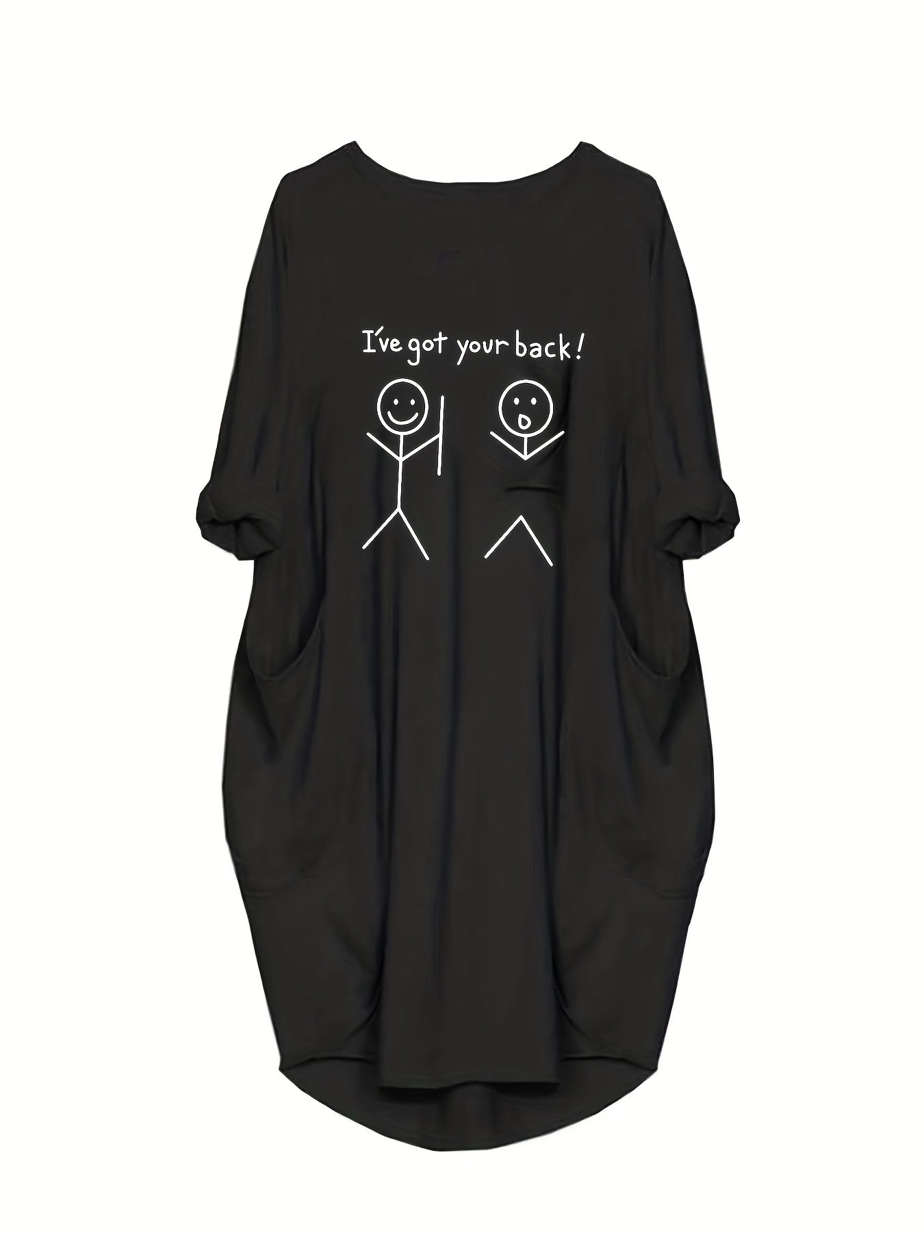 Casual Dress Women's Plus Slogan & Cartoon Figure Print Roll Up Sleeve