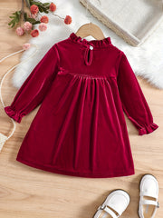 Baby Girls Ruffle Velvet Flared A Line Dress