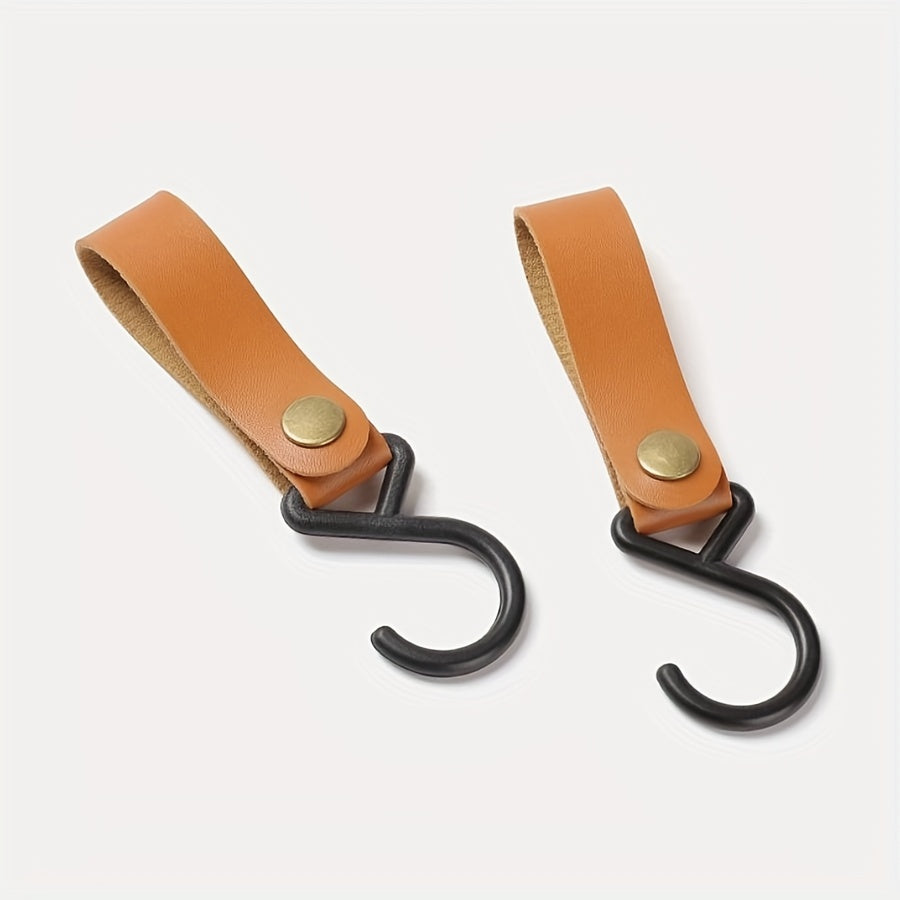 3pcs Portable S Shaped Hook PU Leather Triangle Shelf Hanging Hook