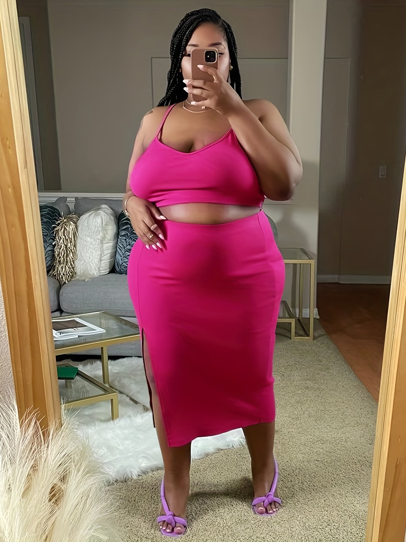 Sexy V Neck Crop Cami Top & Bodycon Skirt Two Piece Set