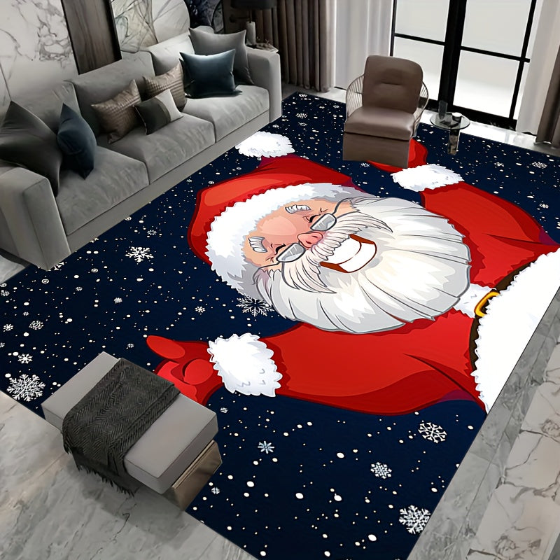 Christmas Santa Claus Carpet Floor Mat Soft Non-Slip Area Rug Machine Washable