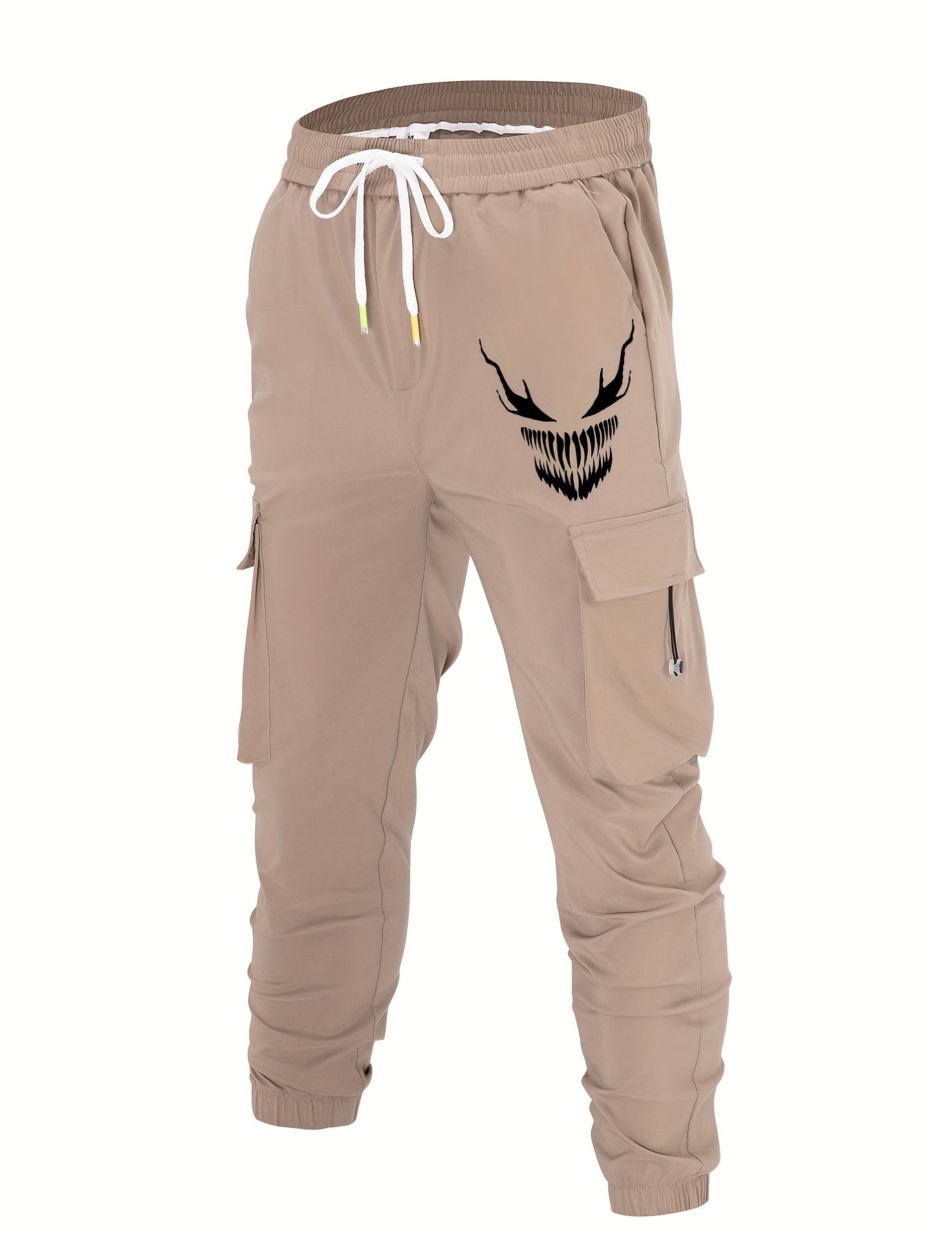 Ghost Face Print Cargo Pants Loose Fit Drawstring Joggers