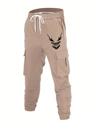 Ghost Face Print Cargo Pants Loose Fit Drawstring Joggers