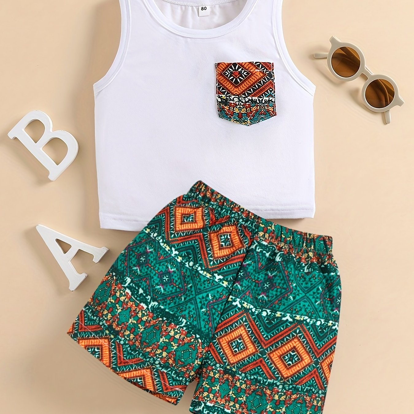 Ethnic Geo Print Shorts & Top Set For Baby Boys
