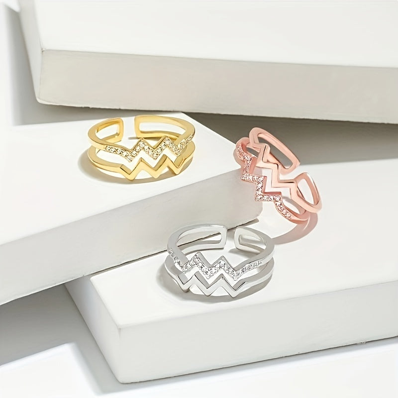Wavy CZ Decor Open Adjustable Ring Gift