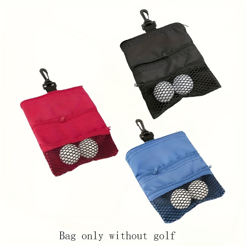 Portable Pocket Pouch for Golf Bag - 3 Zippered Pockets & Clips