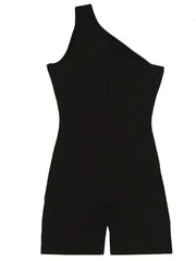 Slanted Shoulder Romper Solid Slim Romper Women's Clothing