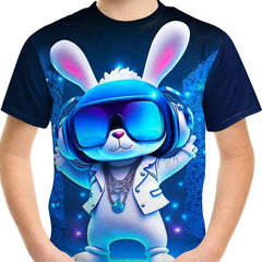 Rabbit DJ 3D Print Boy's Casual Short Sleeve T shirt