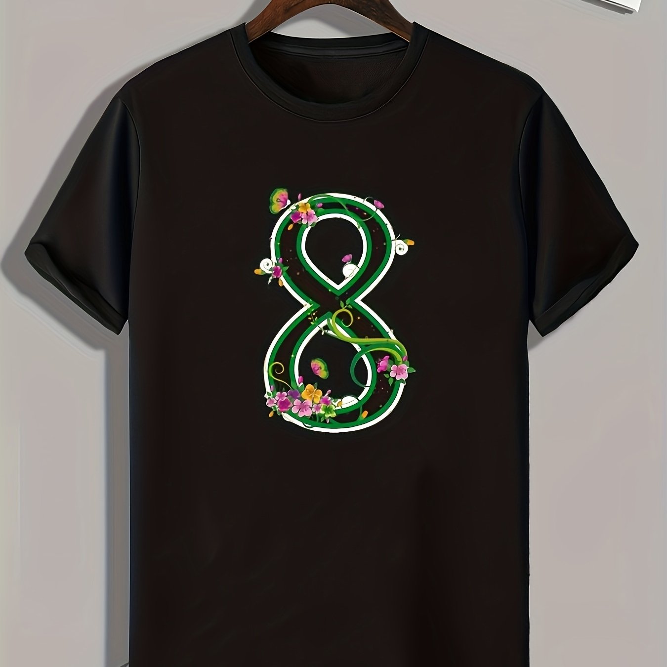 Number 8 Pattern Print Men's Comfy Sports T-Shirt