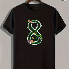 Number 8 Pattern Print Men's Comfy Sports T-Shirt