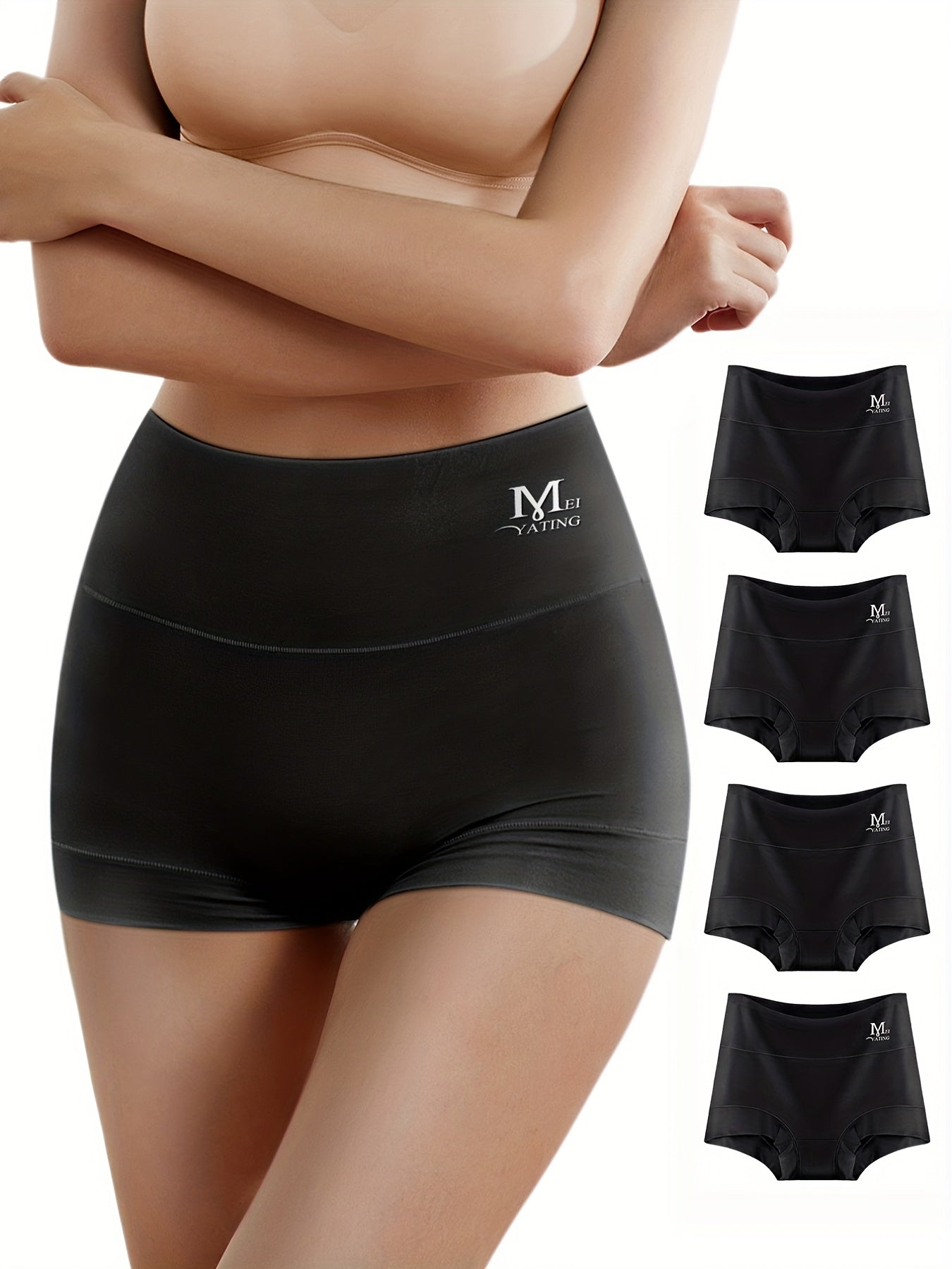 4pcs Letter Print High Waist Panties Women's Lingerie & Underwear