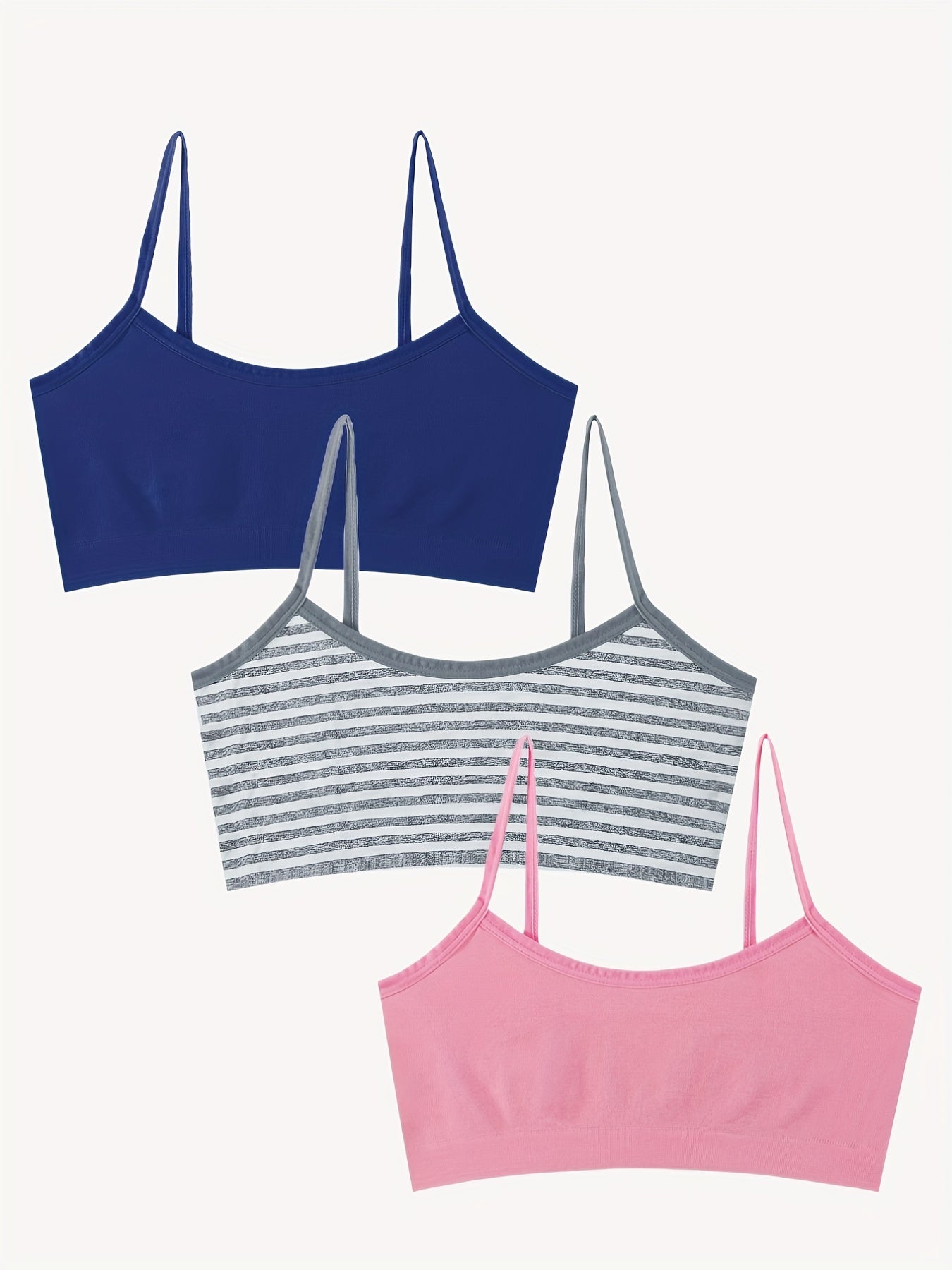 3pcs Girls Stripe Bras Soft Bralette Underwear