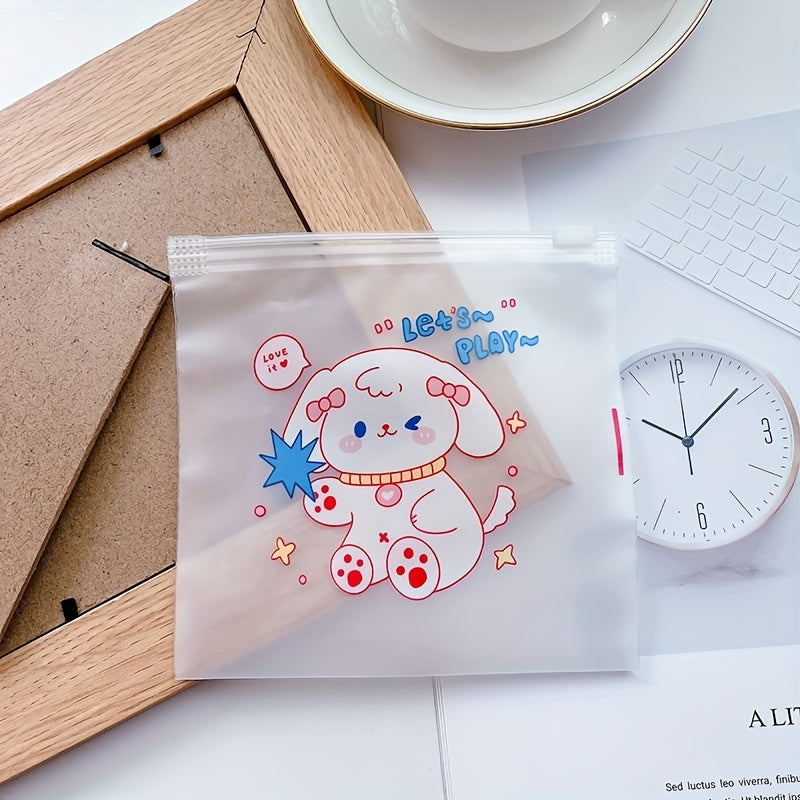 5pcs Cartoon Self-Sealing Plastic Bags for Snacks - Reusable Pouches