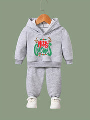 Girls 2pc Christmas Hooded Sweatshirt Pullover Solid Sweatpants Set