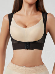 Mesh Stitching Shaping Tops Front Buckle Push Up Slimmer Open Bust Top