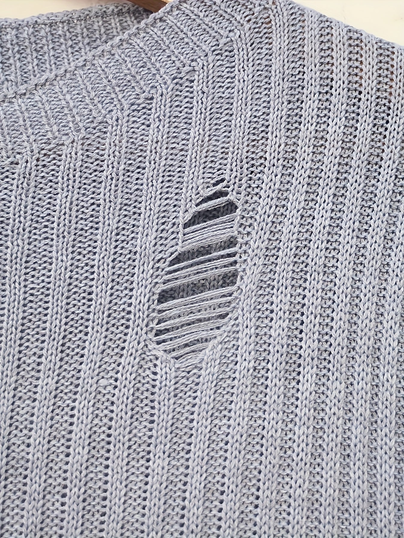 Solid Ripped Long Sleeve Sweater