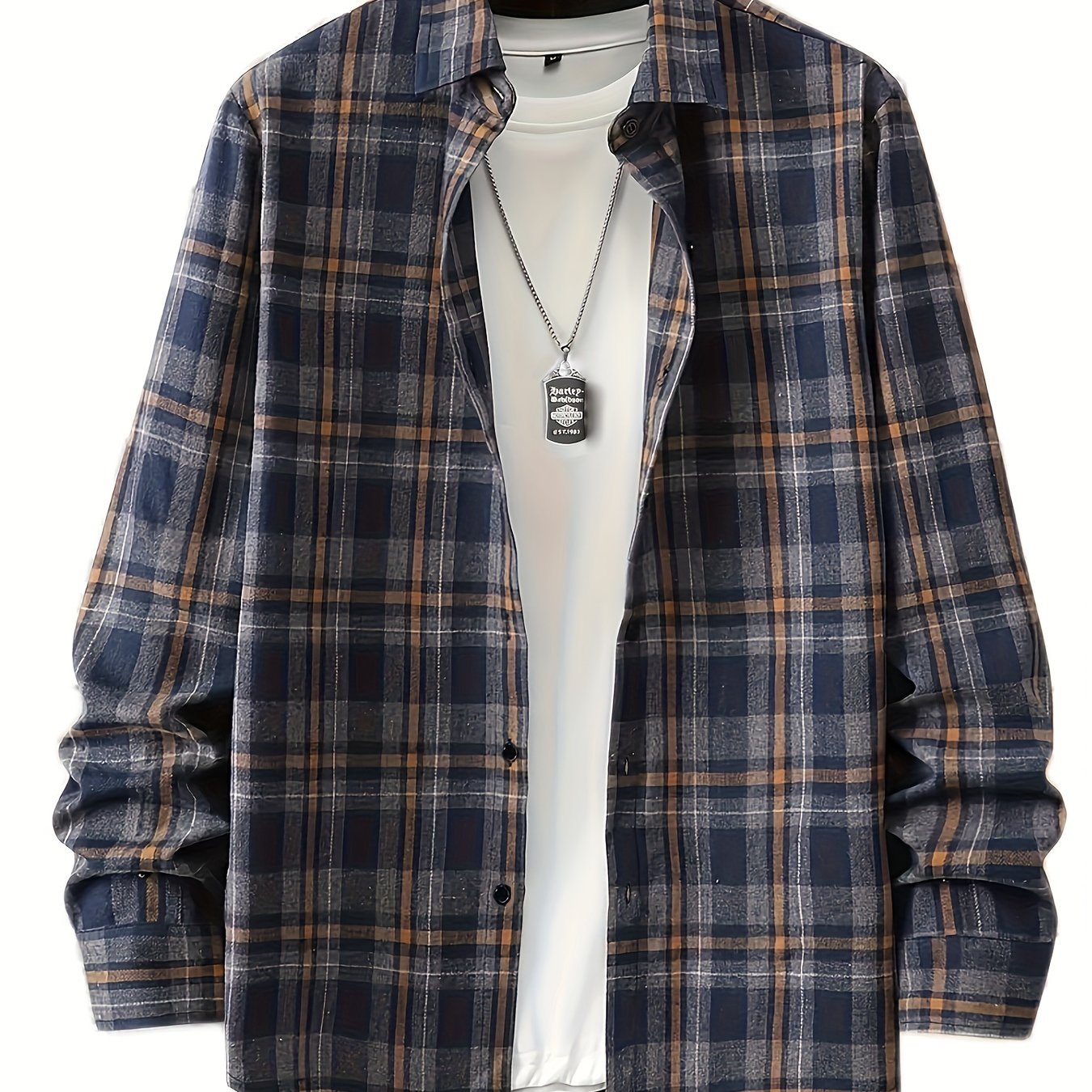 Men's Plaid Long Sleeve Shirt for Spring Autumn