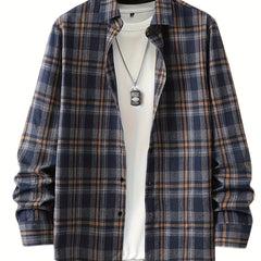 Men's Plaid Long Sleeve Shirt for Spring Autumn