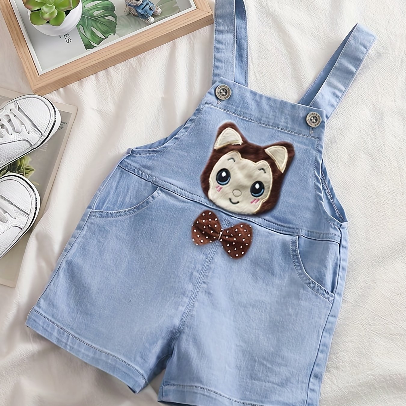 Cat Cartoon Embroidery Overalls For Baby Boy And Girl