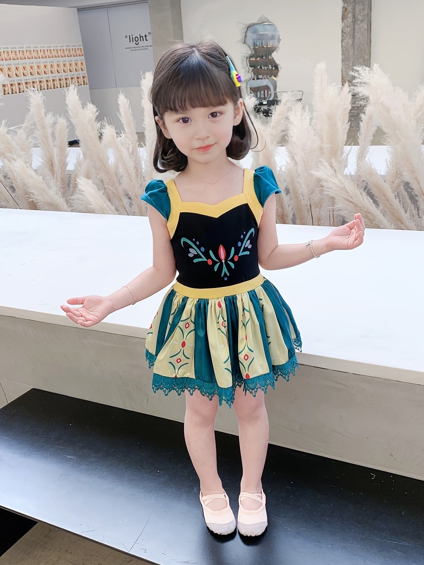 100% Cotton Girls Splicing Puff Short Sleeve Ballet Leotard for Gymnastics