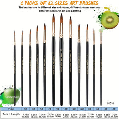 12pcs Professional Paint Brushes Set Round Pointed Tip Nylon Hair Acrylic Brush