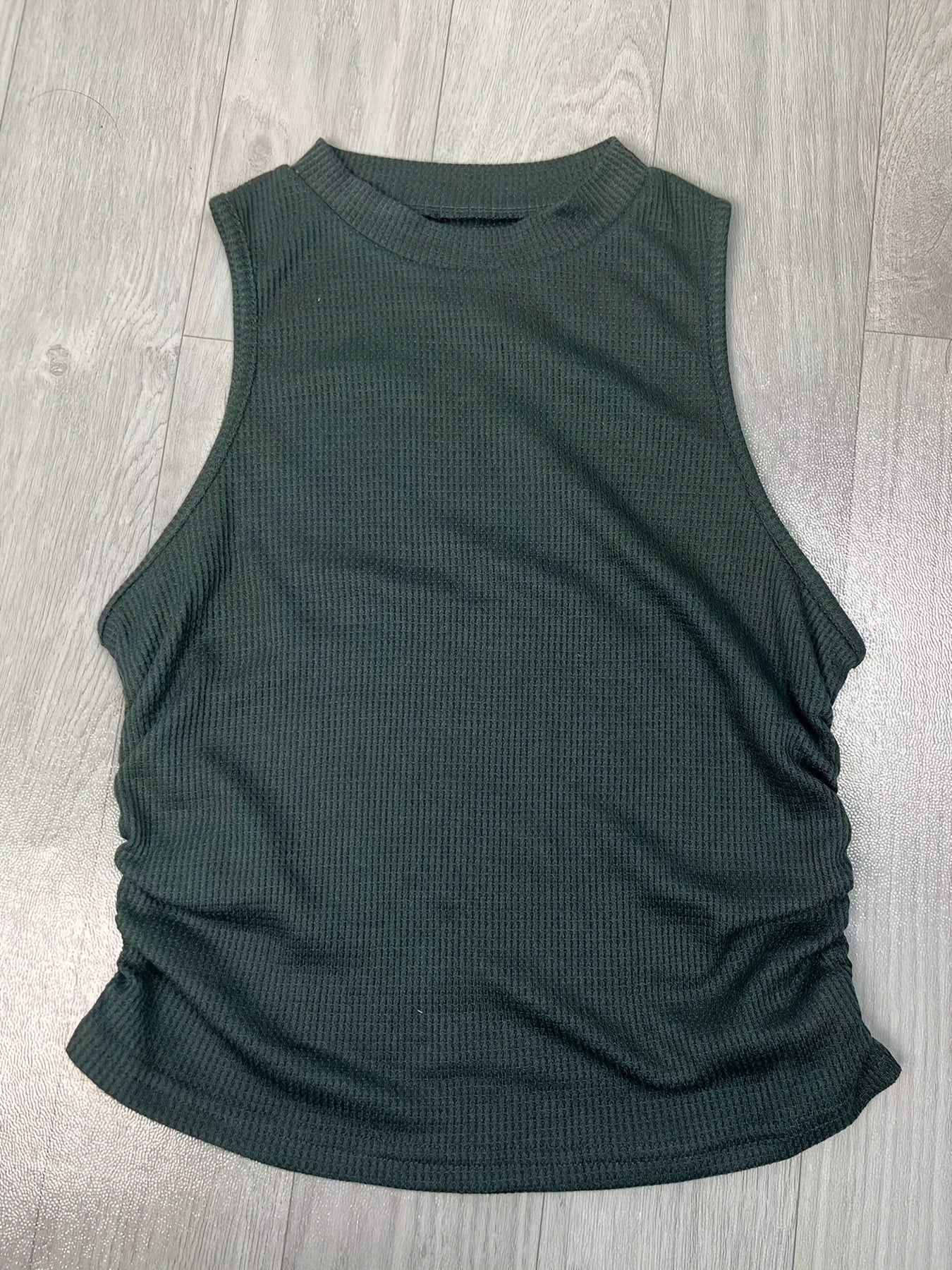 Ruched Mock Neck Tank Top Sleeveless Slim Fit Summer Top