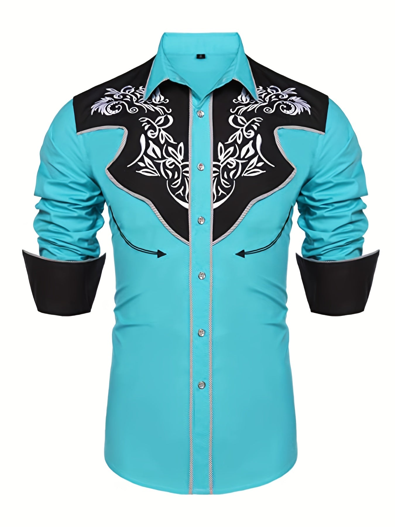 Embroidered Pattern Men's Shirt Top Turn Down Collar
